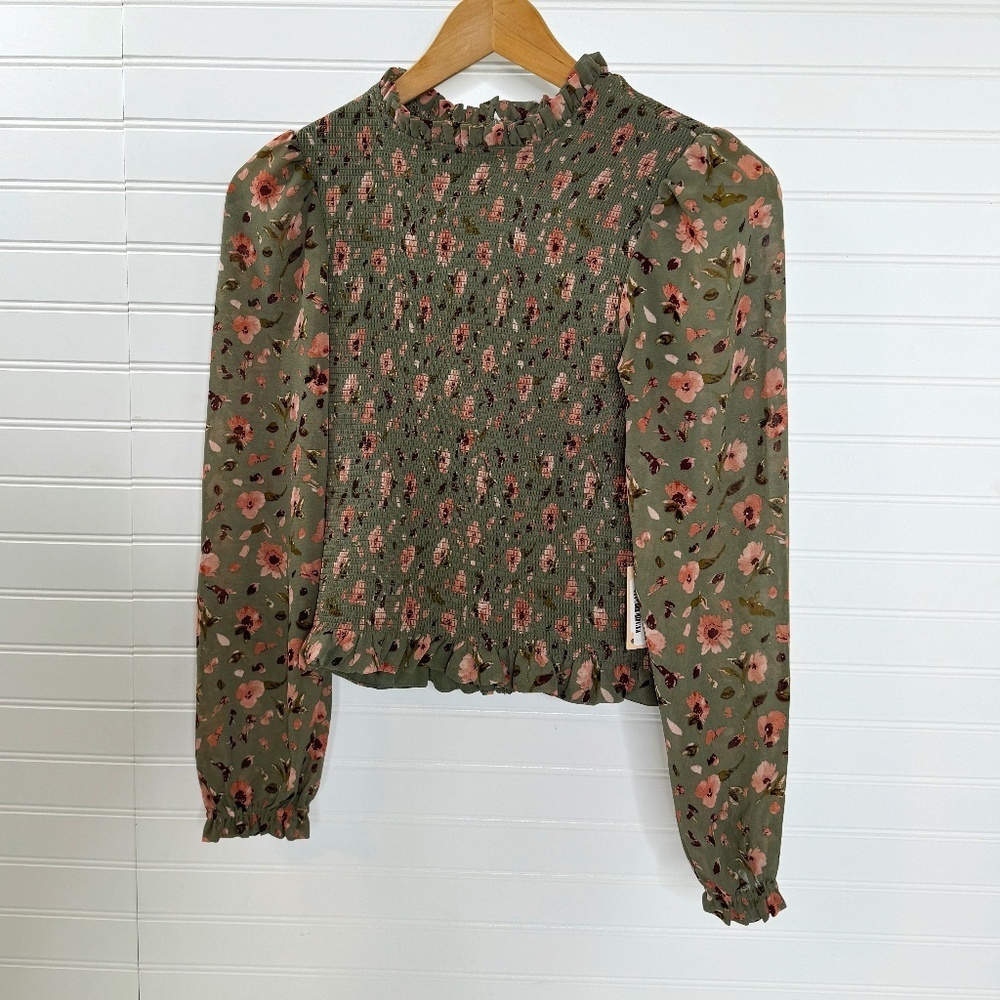 NEW Black Tape Long Sleeve Smocked Woven Top XS